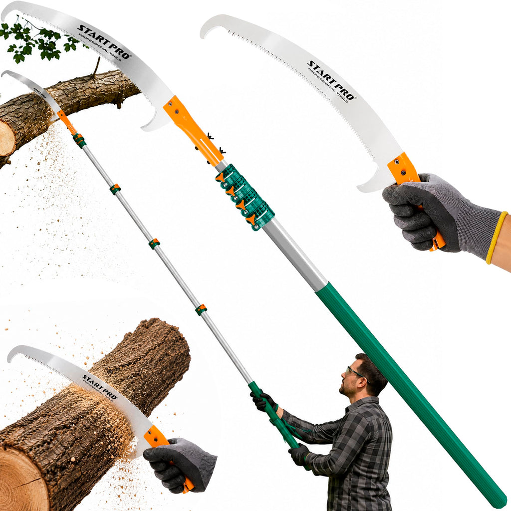 StartPro 18ft Tree Pruning Saw, Telescopic, Manual, Lightweight, Extendable Pole Saw with Sharp Carbon-Enriched Blade for Efficient Tree Maintenance and High-Reach Branch Cutting.