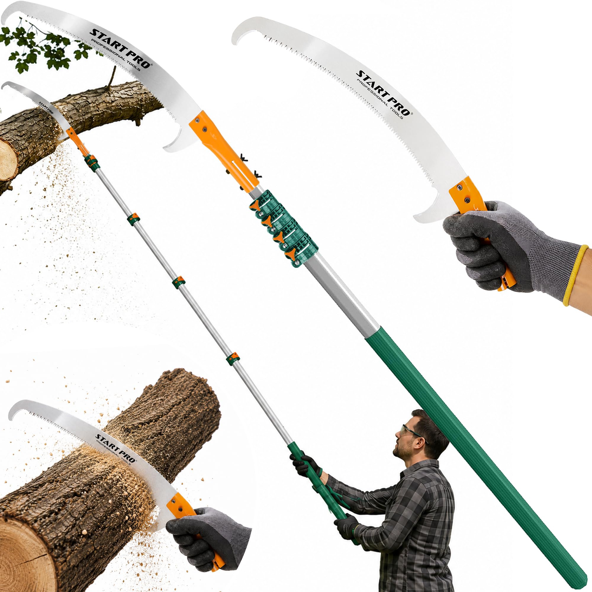StartPro 18ft Tree Pruning Saw, Telescopic, Manual, Lightweight, Extendable Pole Saw with Sharp Carbon-Enriched Blade for Efficient Tree Maintenance and High-Reach Branch Cutting.