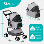 Epetlover 4 Wheels Dog Stroller with Detachable Carrier Folding Pet Strolling Cart for Small Medium Cats Puppies with Storage Basket Cup Holder, Gray