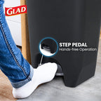 Glad 13 Gallon Trash Can with Clorox Odor Protection, 2 Pack | Plastic Kitchen Waste Bin | Hands Free with Step On Foot Pedal and Garbage Bag Rings, Black
