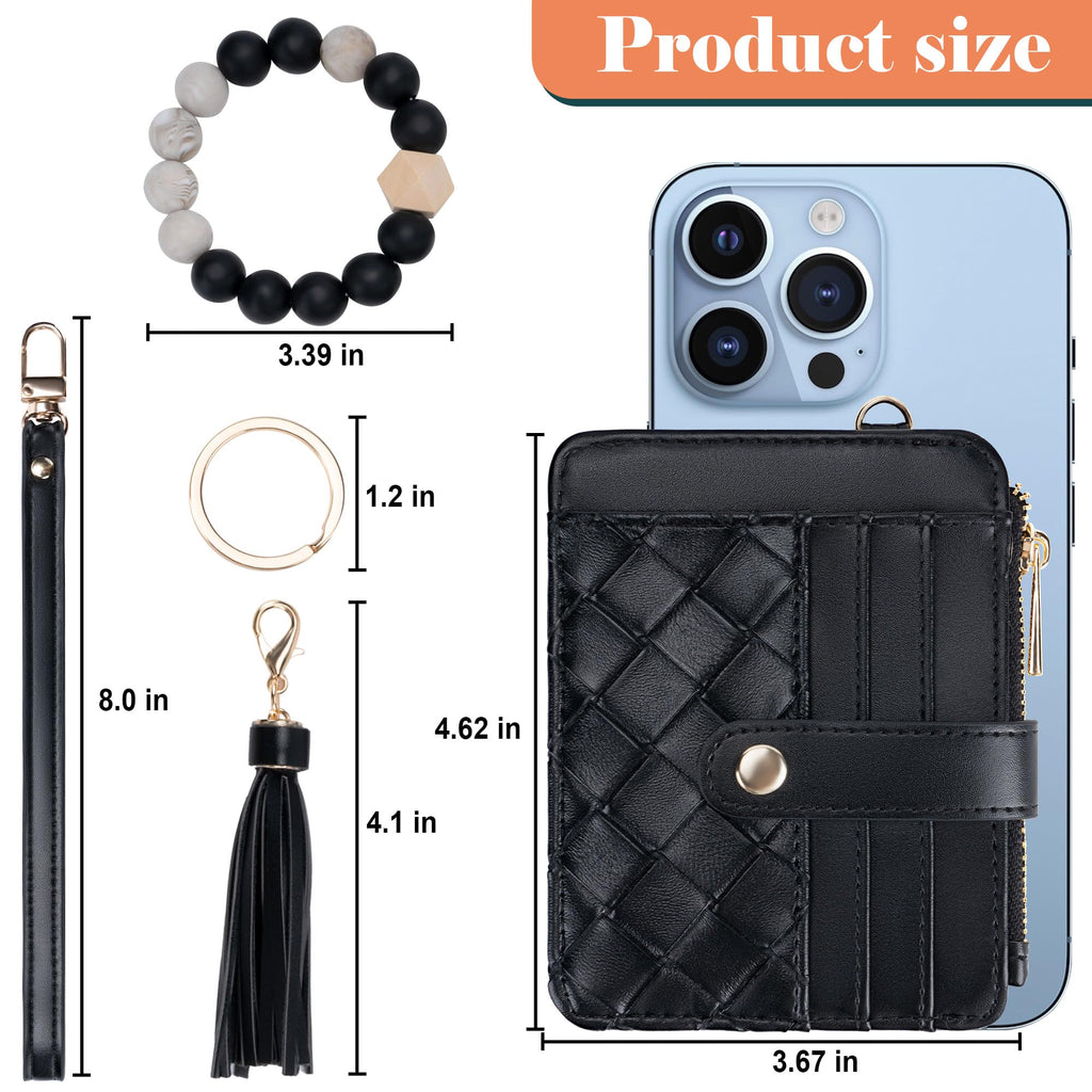 Airkit Keychain Wallet with Bracelet RFID Blocking Wristlet Credit Purse Card Holder, Silicone Bead Tassel Key Ring for Women