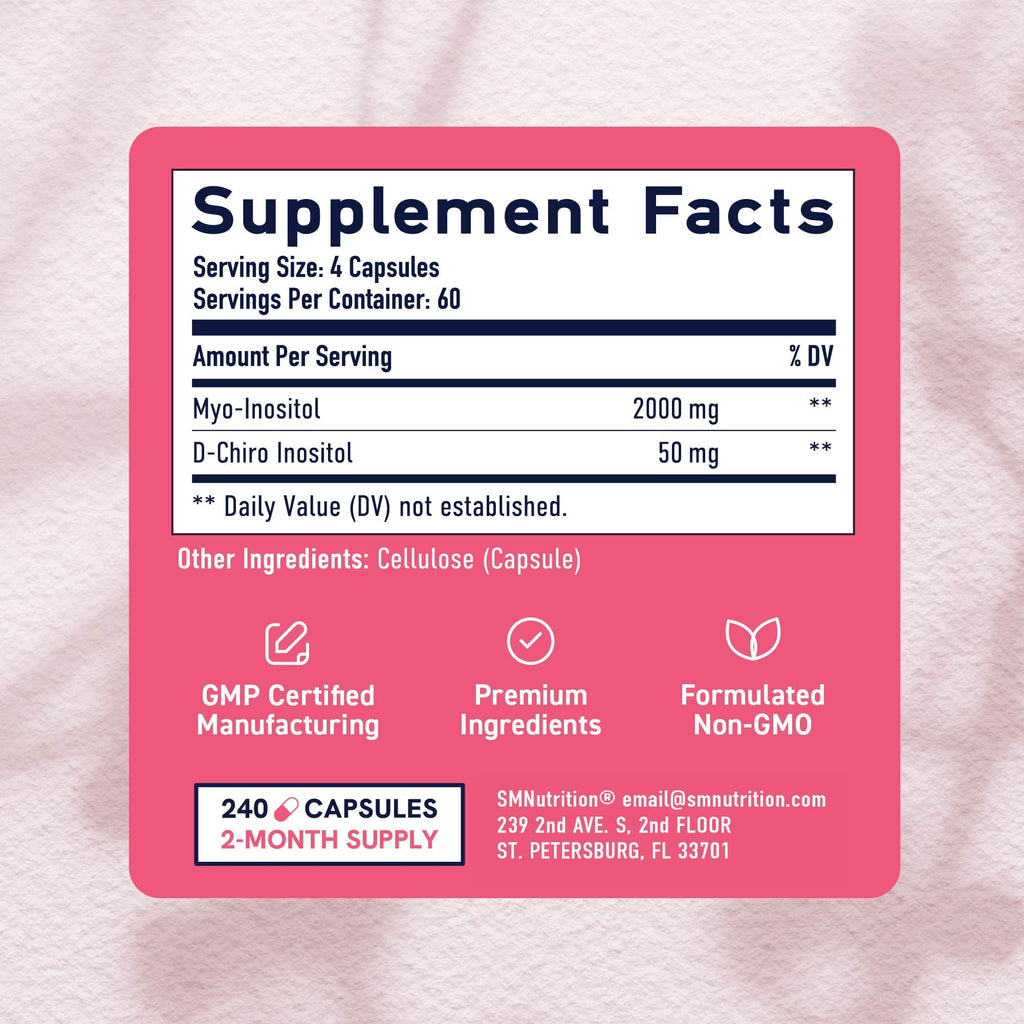 Myo-Inositol & D-Chiro Inositol for Hormone Balance for Women | Ideal 40:1 Ratio | Menstrual Cycle and Ovarian Health Support Supplement | Myo 2000mg & D Chiro 50mg with Vitamin B8 | 240 Count