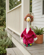 Bathrobe Porch Goose Outfits, Red Robe & Curlers Fits 23" Lawn Statue