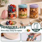 Overnight Oats Containers with Lids, 16 oz Mason Jars, Glass Jar with Lid
