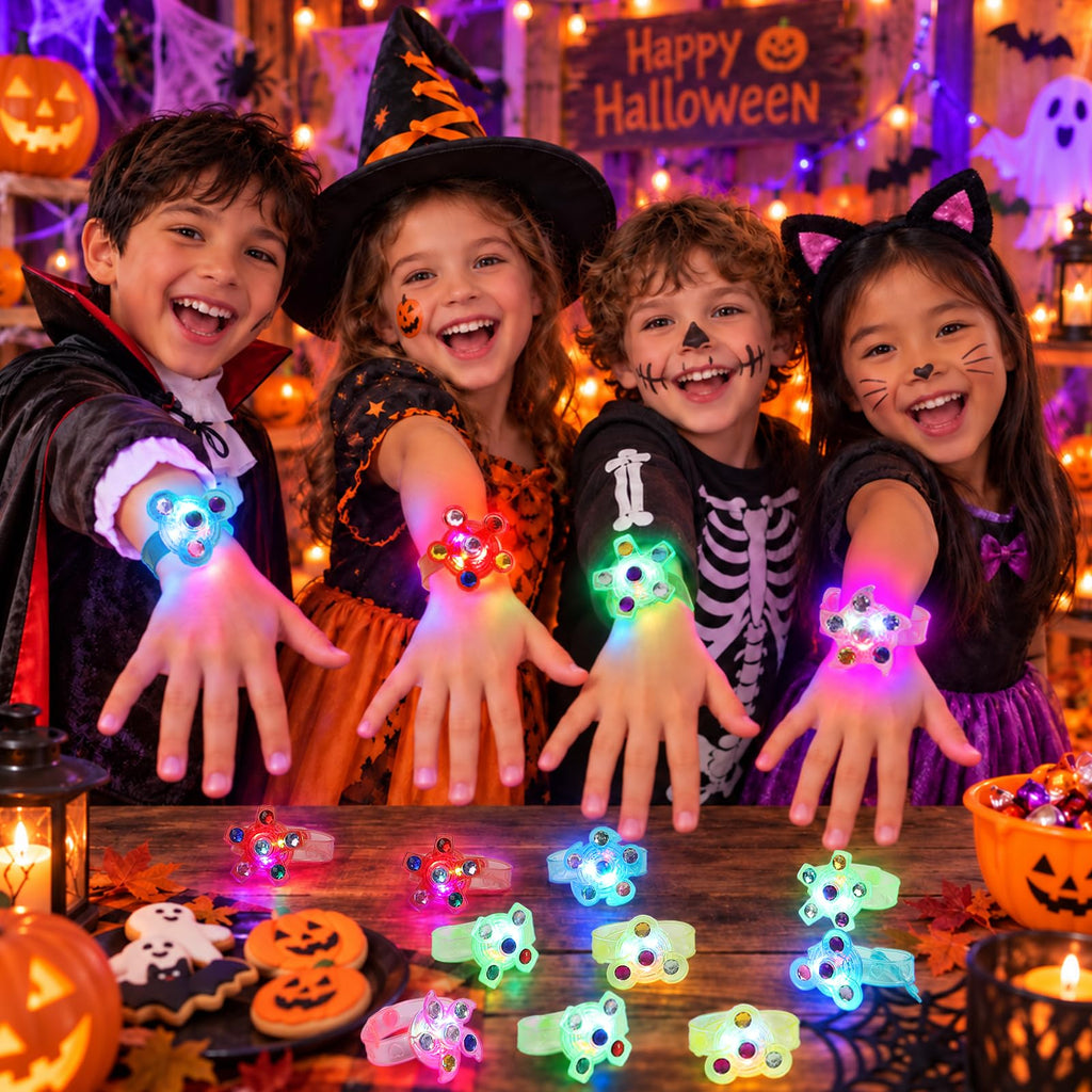 SCIONE 24 Pack LED Light Up Fidget Spinner Bracelets, Party Favors for Kids