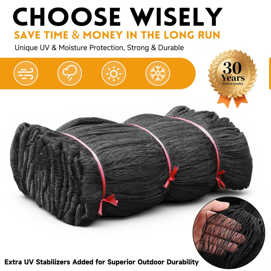 Heavy Duty Aviary Netting 25x50 ft, 1" Mesh Reinforced HDPE Poultry Netting, Anti-Tangle Bird Netting for Chicken Coop, Hawk Deterrent for Chickens, Garden & Crop Protection