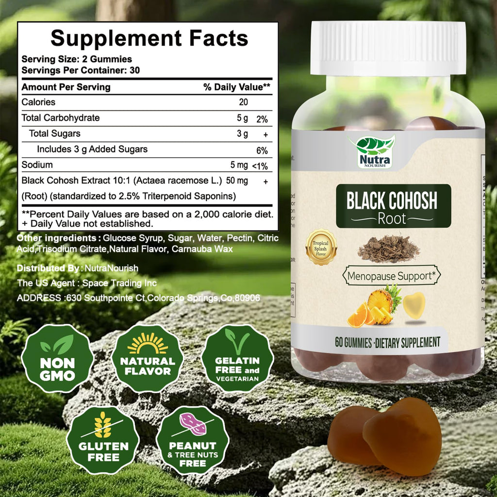 Black Cohosh Gummies 50mg per Serving for Menopause Hot Flashes - Natural Menopause Relief, Mood Swings & Hormonal Balance - Vegan-Free 60 Gummies