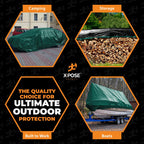 Heavy Duty Poly Tarp - 16' x 20' (4-Pack) - 10 Mil Thick Waterproof, UV Blocking Protective Cover - Reversible Green and Black - Laminated Coating - Grommets - by Xpose Safety
