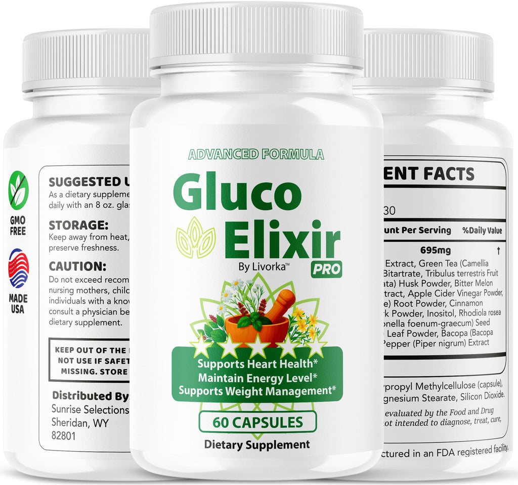 GlucoElixir Pro Capsules - Official GlucoElixir Pro Blood Health Support Advanced Formula Pills - Maximum Strength, Natural Vitamins for Overall Health & Wellness, 60 Capsules for 1 Month