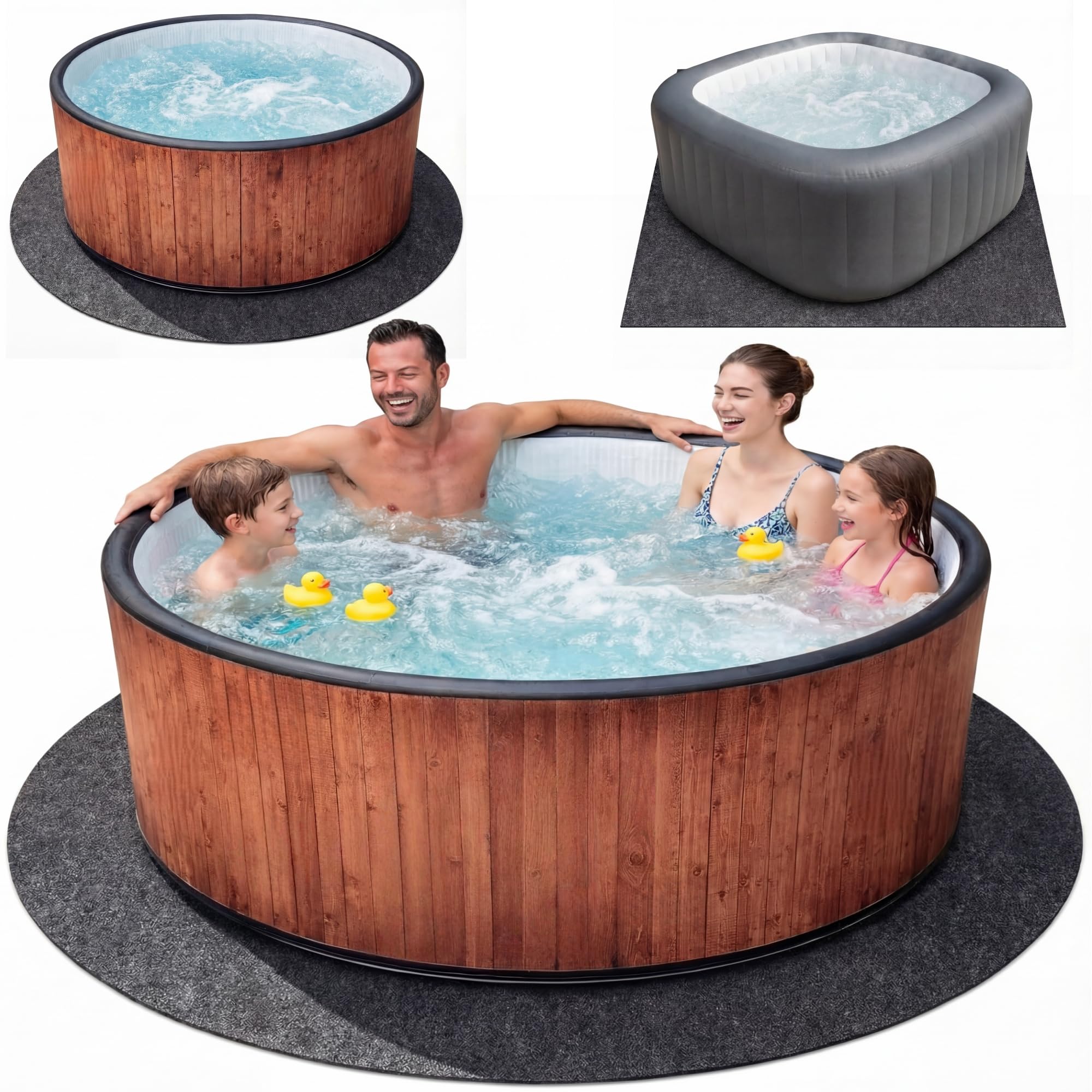 Upgraded 80 * 80 inch Round Hot Tub Mat, Extra Large Inflatable Hot Tub Pad Outdoor Indoor, Waterproof Slip-Proof Backing, Absorbent Spa Pool Ground Base Flooring Protector Mat