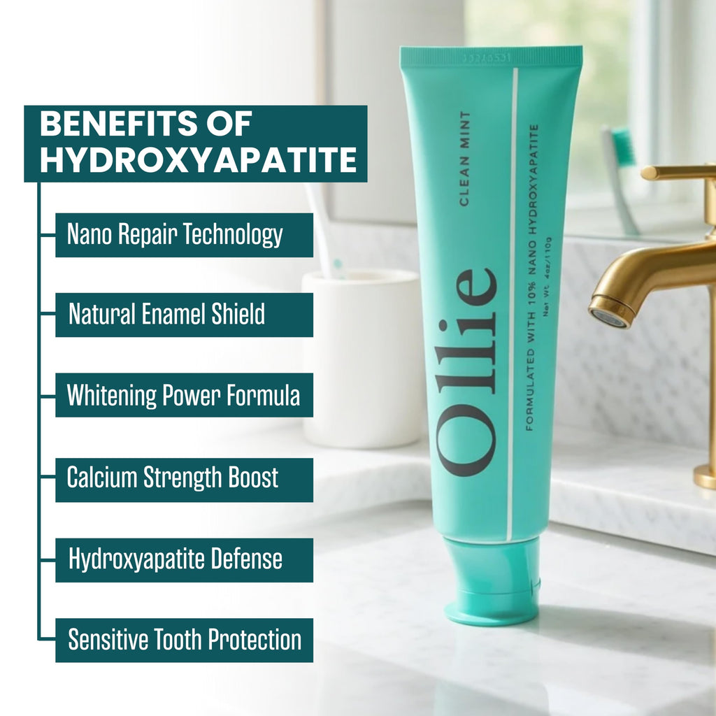 Ollie Fluoride Free 10% Nano Hydroxyapatite Toothpaste for Remineralizing Enamel, Sensitive Teeth & Whitening, Clean Mint 4oz (Pack of 1)