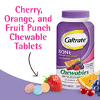 Caltrate Chewables 600 Plus D3 Plus Minerals Calcium Vitamin D Supplement, Cherry, Orange and Fruit Punch - 60 Count (Pack of 2)
