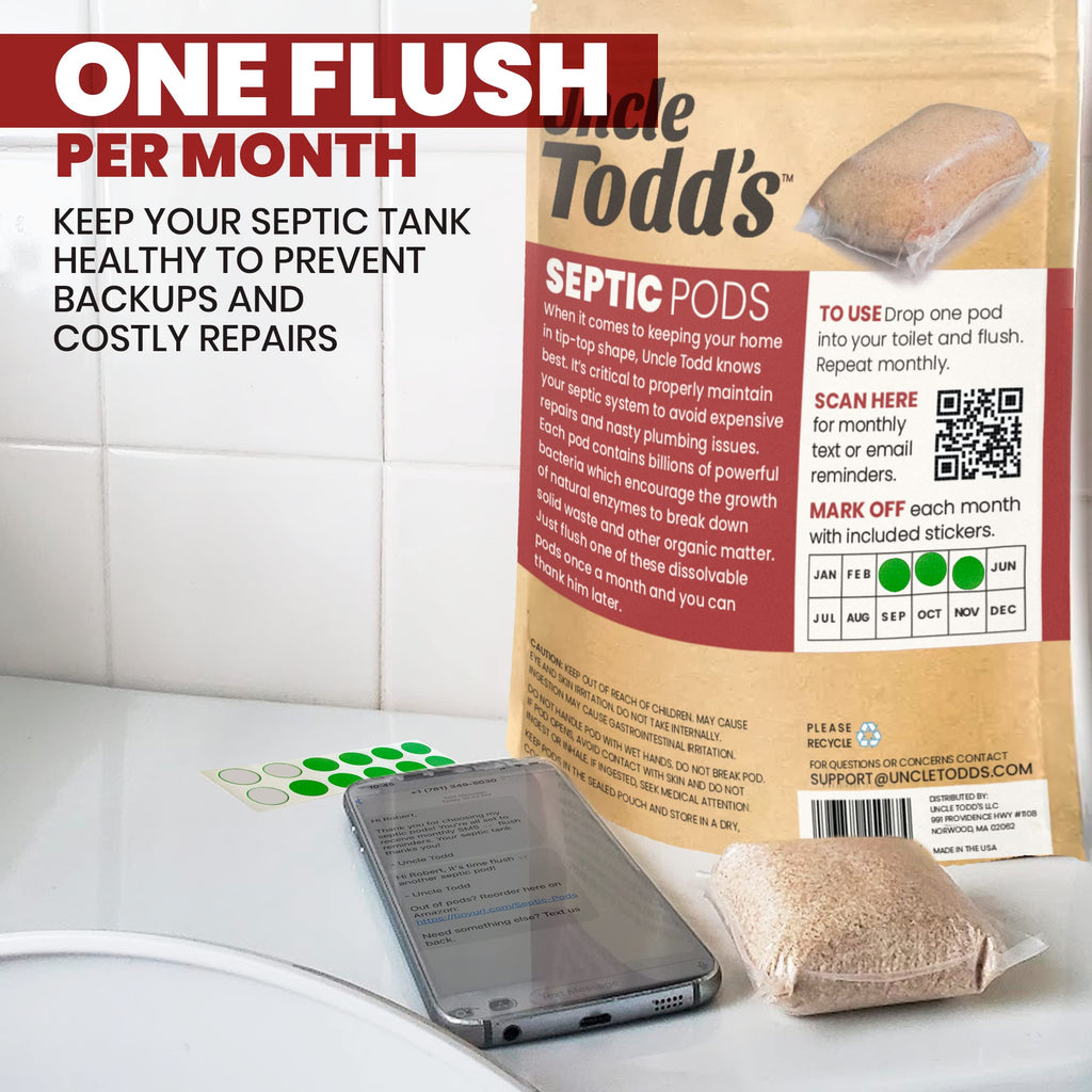 Uncle Todd's Septic Tank Treatment Pods - (12-Month Supply) - Powerful Enzyme & Live Bacteria Formula to Prevent Backups & Odor, Dissolvable Pods Safe for All Septic Systems