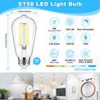 ASOMST 10-Pack Vintage Edison Bulbs 60W Equivalent, 850LM 6W LED Light Bulb Daylight White 5000K, ST58 Filament Lighting E26 Base, Non-Dimmable