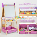 3-in-1 Adjustable Kids Art Easel Set, Height Adjustable Magnetic Whiteboard & Chalkboard with Painting Paper Roll, Wooden Dual-Sided Art Station for Toddlers & Children Ages 3+, Art Supplies Included
