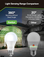 Eastiya Dusk to Dawn Sensor LED Outdoor Light Bulb, Daylight White 5000K, A19 13W(100 Watt Equivalent) Bright Porch Lighting, 1200LM, Auto-On/Off Photocell Sensor for Garage Yard Patio Garden- 6 Pack