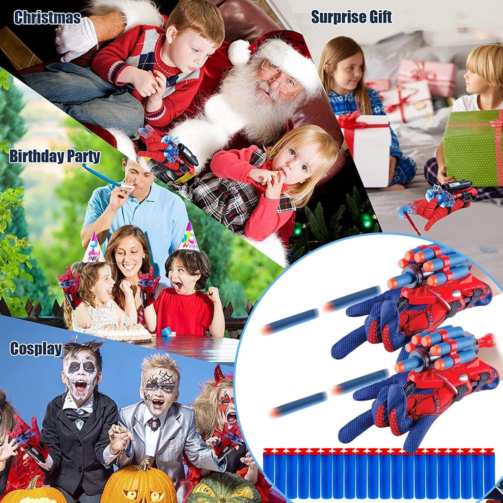 keumi 2 Sets Spider Web Shooters for Kids Halloween Party Favors Cosplay Launcher Gloves with Wrist Toy Set Hero Webs Shooter for Kids