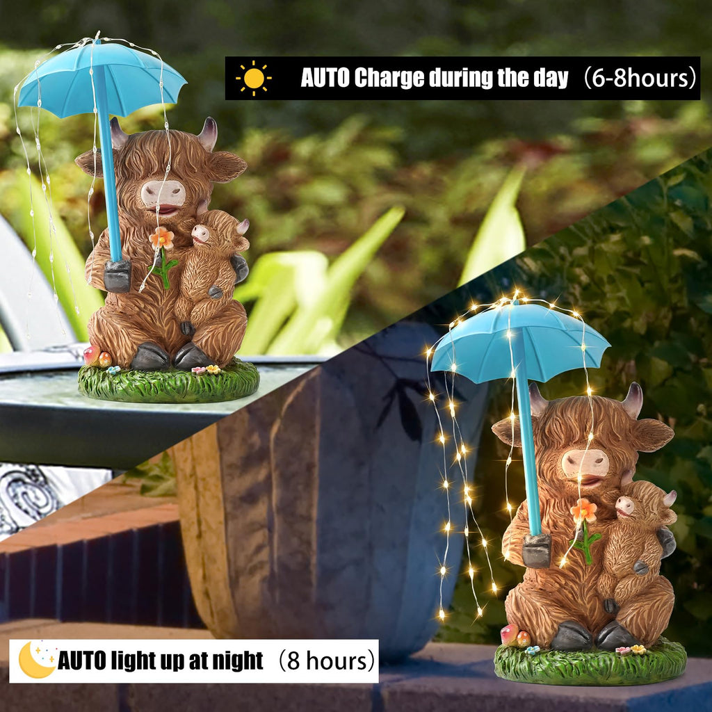 Joint Honglin Outdoor Highland Cow Garden Statue with String Lights