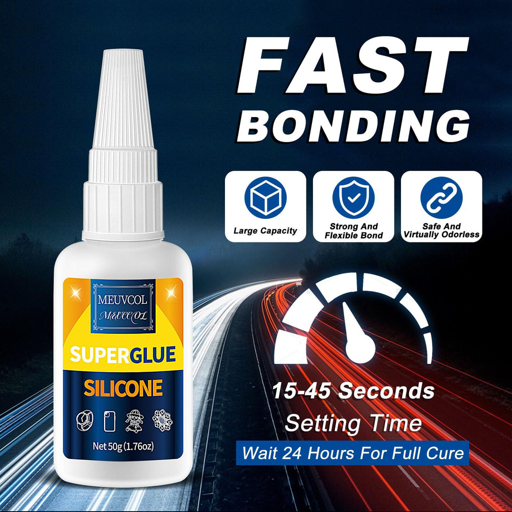 Meuvcol Silicone Glue 100g - Fast-Bonding & Waterproof Silicone Adhesive for Silicon Rubber, Model, Toys, TPU, TPR, TPE - Clear Liquid Silicone Adhesive for Crafts, 6 Applicator Nozzles