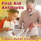 Amazon Basic Care First Aid Antibiotic + Burn Relief, Maximum Strength Triple Antibiotic Ointment for Minor Cuts, Scrapes, Infection Protection, 1 Ounce (Pack of 6)