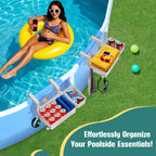 【2026 Upgrade】2-Pack Poolside Storage Basket with Cup Holder, Above Ground Pool Accessories, 3-in-1 Swimming Pool Hanging Storage Baskets to Organize Cups & Towels, Fits 3 Inch or Less Top Rail(Beige)