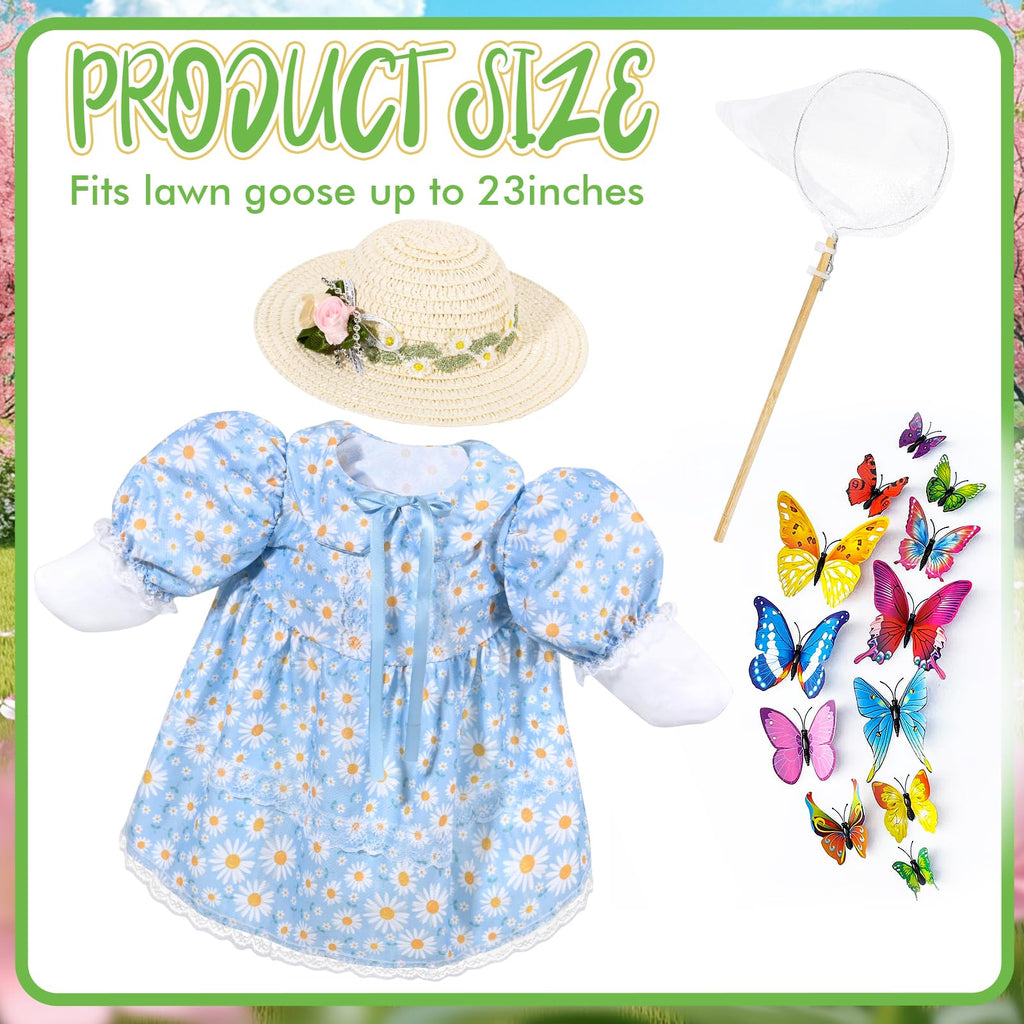 JcHrmers Butterfly Catcher Porch Goose Outfits Summer Goose Outfit Cute Lawn Goose Clothes Fits 23" Cement Plastic Goose Statue for Outdoor Garden Yard Patio Art Decor