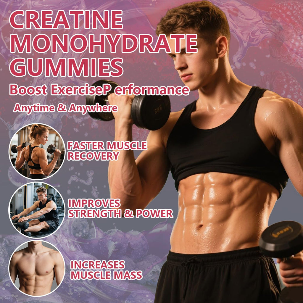 Crasye Creatine Monohydrate Gummies Complex 8000 MG for Men Women, Creatine Gummy with Taurine BCAA for Energy Support and Muscle Strength, Sugar Free Pre-Workout Supplement