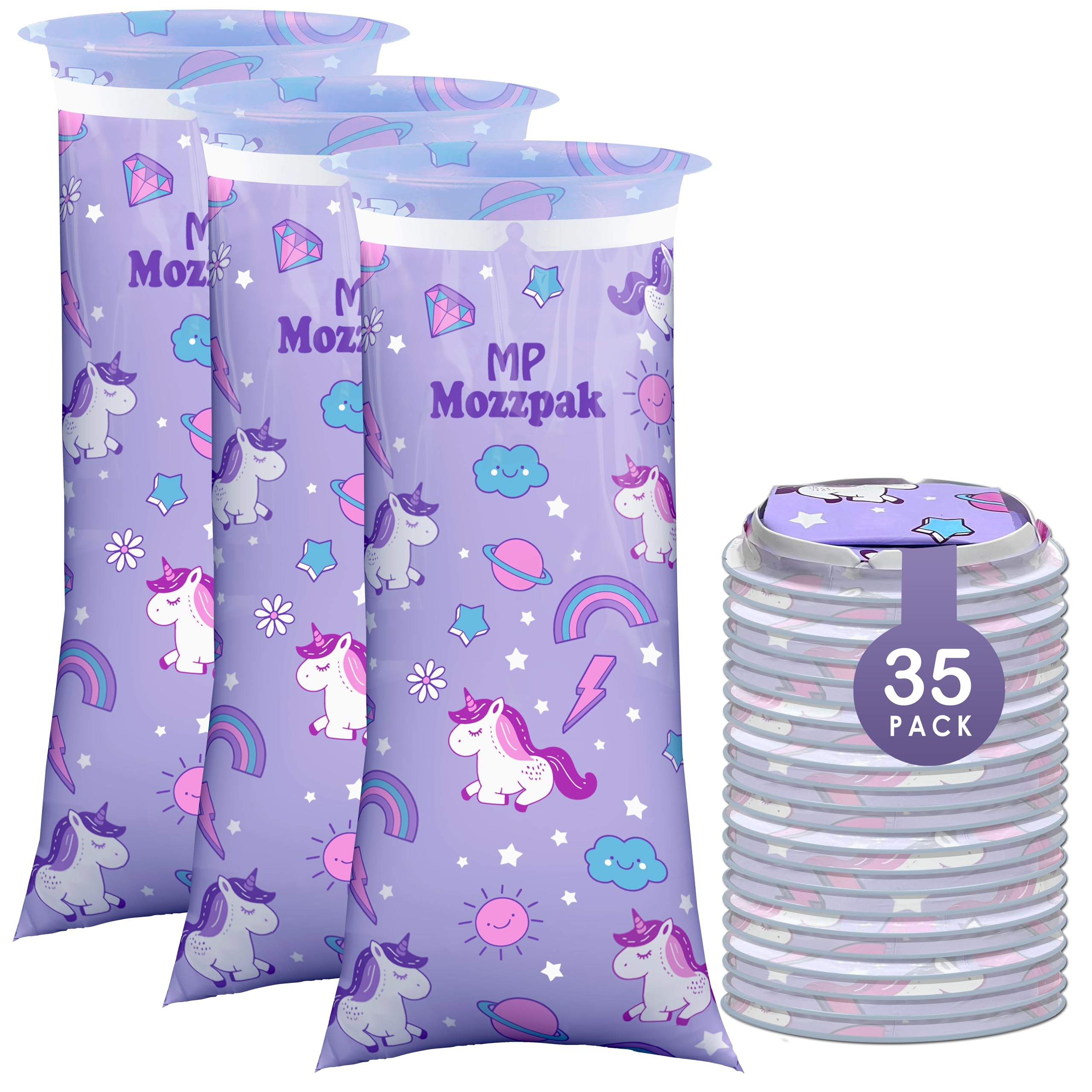 MP MOZZPAK Vomit Bags Disposable 35 Pack - 1000ml Emesis Bags, Leak-Proof Barf Bag, Travel Friendly Puke & Nausea Bag for Motion Sickness, Medical Grade Throw up Relief for Car (35pk - Unicorn Style)