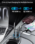 130W 3-Port USB C Super Fast Car Charger (with Voltage Display) for Samsung