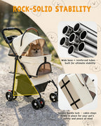 Pet Stroller with Removable Carrier, 35lbs Capacity - One-Click Foldable Dog Stroller, Cat Carrier & All-Terrain Wheels, Compact Travel Pet Stroller for Small to Medium Pets-Khaki