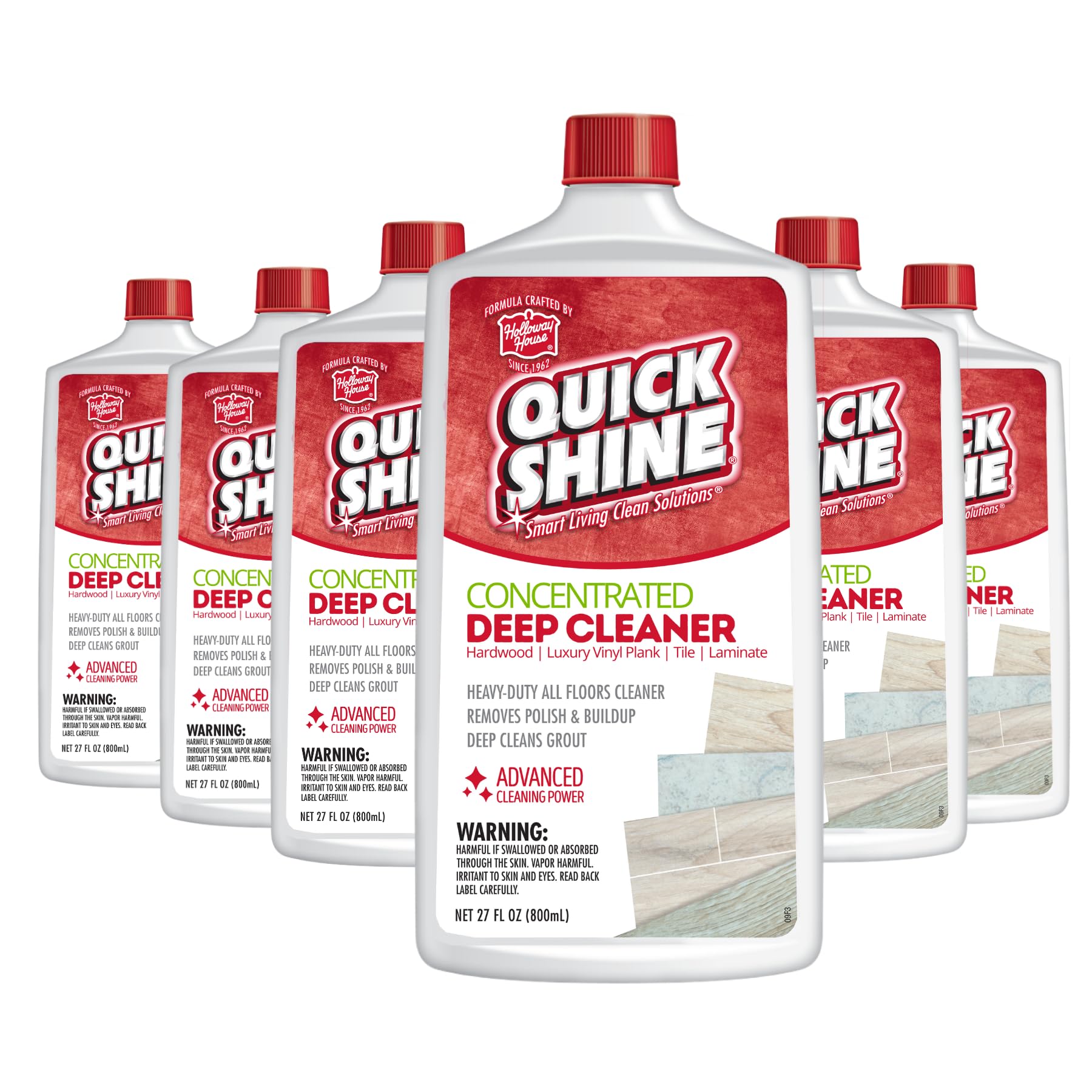 Quick Shine Multi Surface Deep Floor Cleaner and Wax Remover 27oz, 6Pk | Removes Wax Build-Up, Revitalizes Floors & Cleans Grout | Use on Hardwood, Laminate, LVT, Tile and Stone | Pro-Level Cleaning