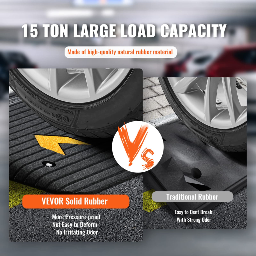 VEVOR 4" Rise Rubber Threshold Ramp, 35.5" Wide Wheelchair Ramp Doorway, Natural Curb Ramp, 33069Lbs Load Capacity, Non-Slip Textured Surface Rubber Curb Ramp for Wheelchair and Scooter
