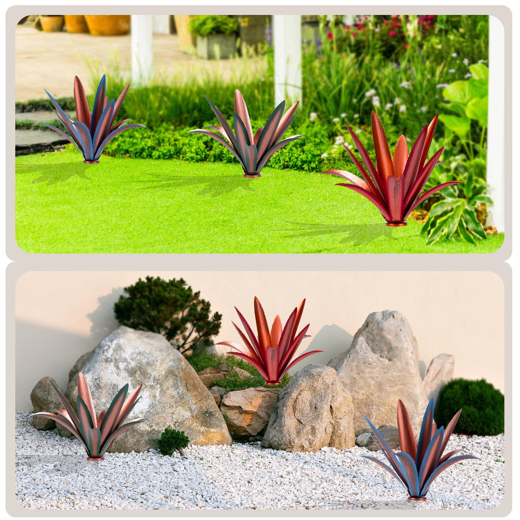 HYDMLSL Large Tequila Rustic Sculpture, Rustic Metal Agave Plants for Outdoor Patio Yard Mexican Plant Garden， Agave Outdoor Lawn Ornaments Yard Stakes (Red 1pc)
