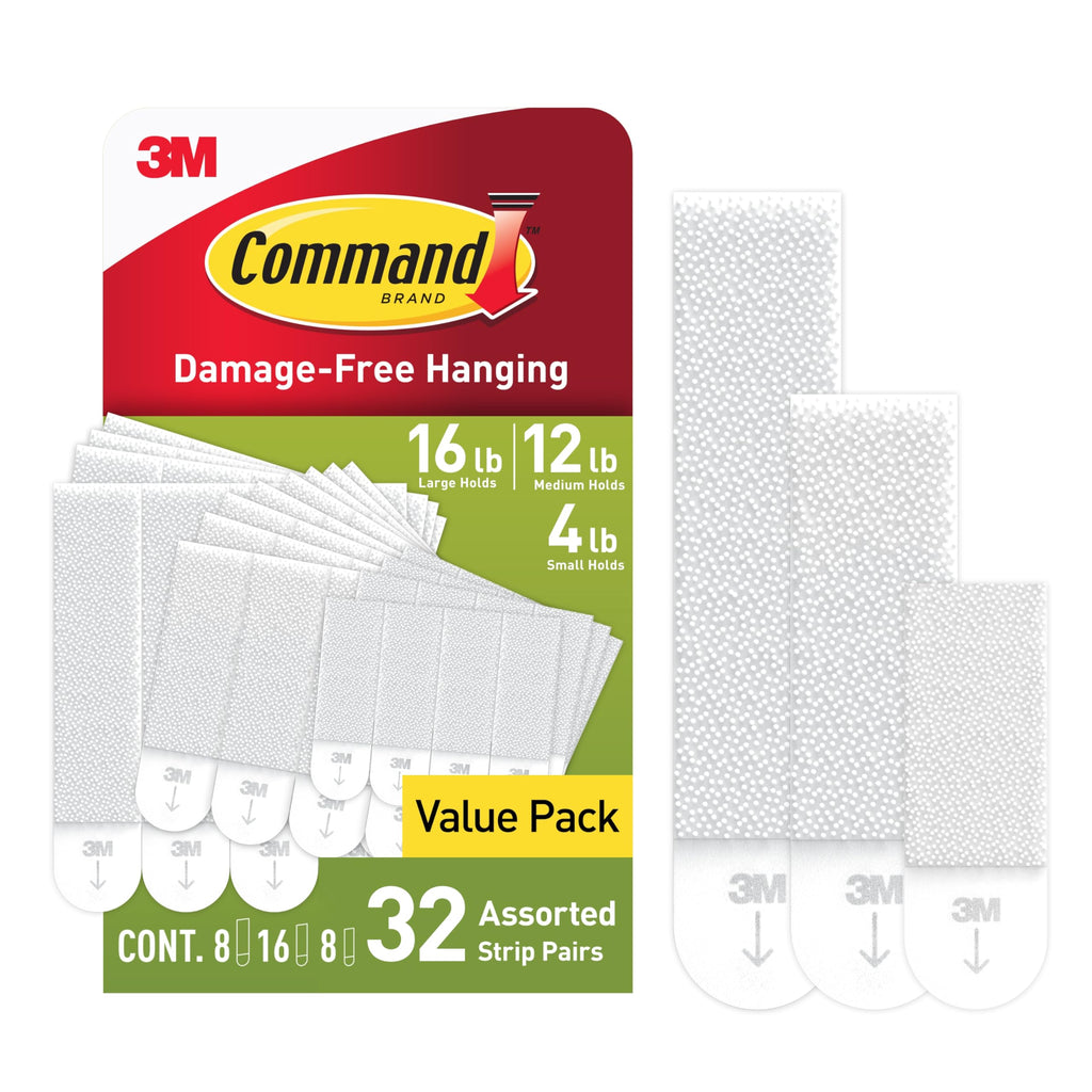 Command Picture Hanging Strips Variety Pack, Damage Free Hanging Picture Hangers, No Tools Wall Hanging Strips for Living Spaces, White, 16 Small Pairs, 32 Medium Pairs and 16 Large Pairs (128 Strips)