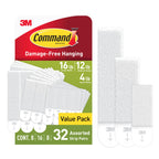 Command Picture Hanging Strips Variety Pack, Damage Free Hanging Picture Hangers, No Tools Wall Hanging Strips for Living Spaces, White, 16 Small Pairs, 32 Medium Pairs and 16 Large Pairs (128 Strips)