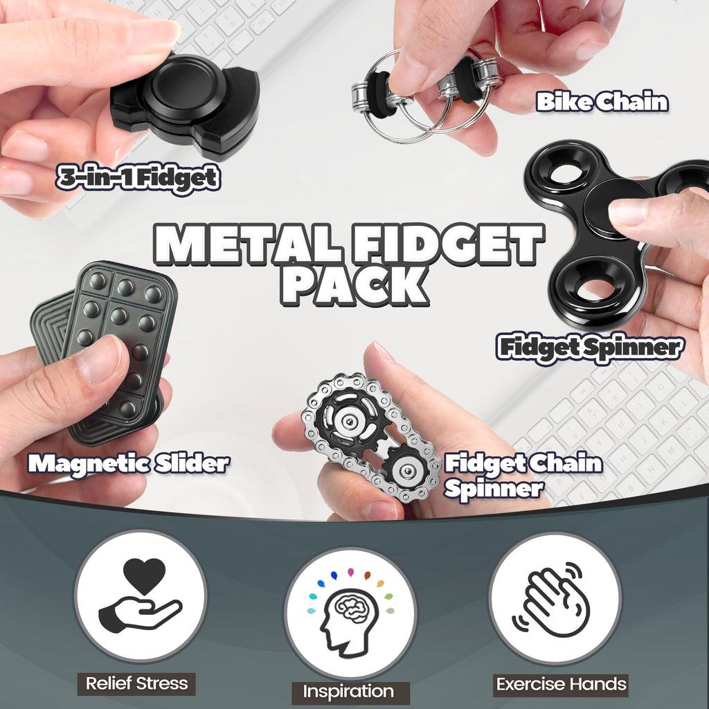 5 Pcs Fidget Toys Adults & Teen Metal Fidgets Spinner for Teens Boys Magnetic Slider Cool Gadgets Office Desk Toy Stress Relief Sensory Items Figette for Classroom Autism ADHD Anxiety Gifts