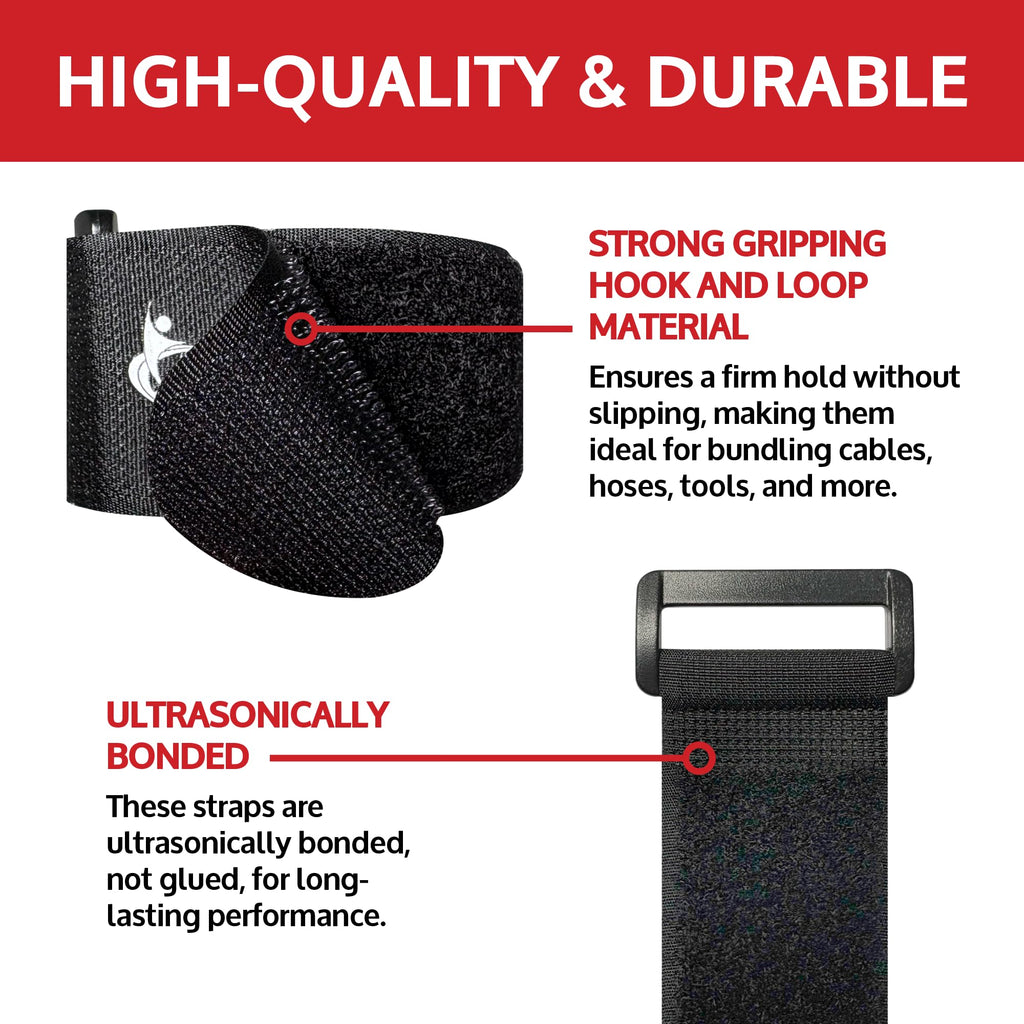 Reusable Cinch Straps 2" x 30" - 6 Pack, Multipurpose Strong Gripping, Quality Hook and Loop Securing Straps (Black)