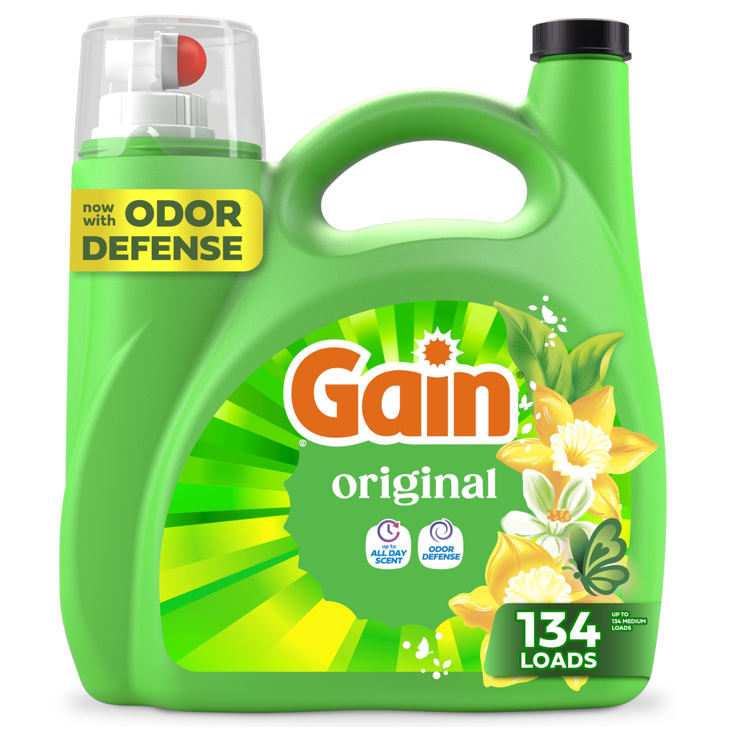 Gain Liquid Laundry Detergent, Original Scent, 177 fl oz, Freshness + Odor Fighting, Laundry Detergent Liquid Soap, HE compatible, 134 loads (Packaging May Vary)