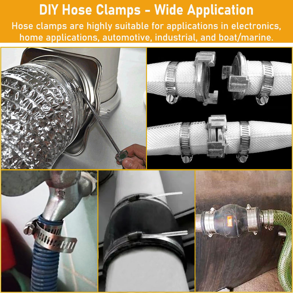 Hose Clamps Stainless Steel, Large Worm Gear Duct Pipe Hose Clamp Assortment Kit, Band Fittings Strap, 32.81FT Adjustable Metal Bolt with 20 Stronger Fasteners Screw for Plumbing Auto Tube Fuel Line