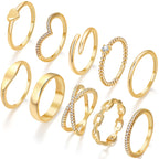 10 PCS 14K Gold Rings for Women, Simulated Diamond Criss Cross, Size 11