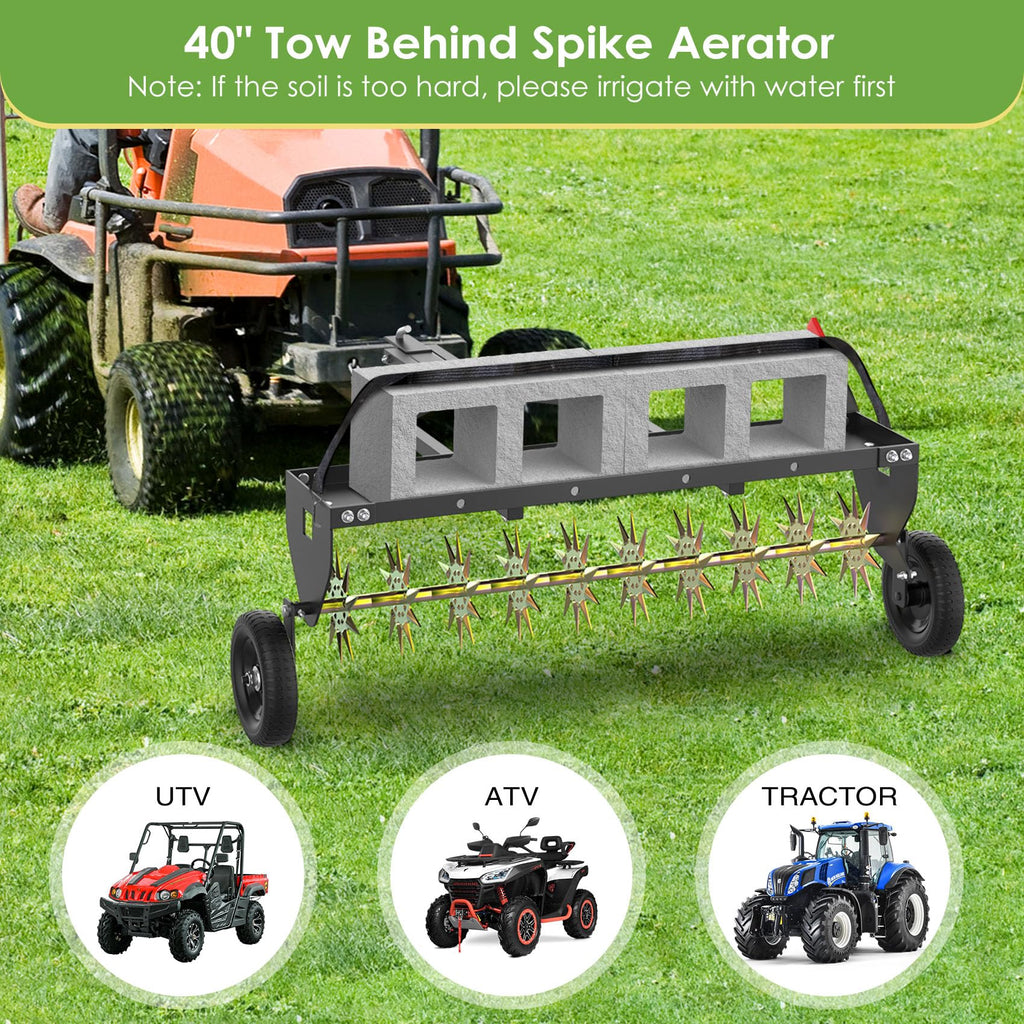 Seeutek 40Inch Tow Behind Spike Aerator - Heavy Duty Rolling Lawn Aerators