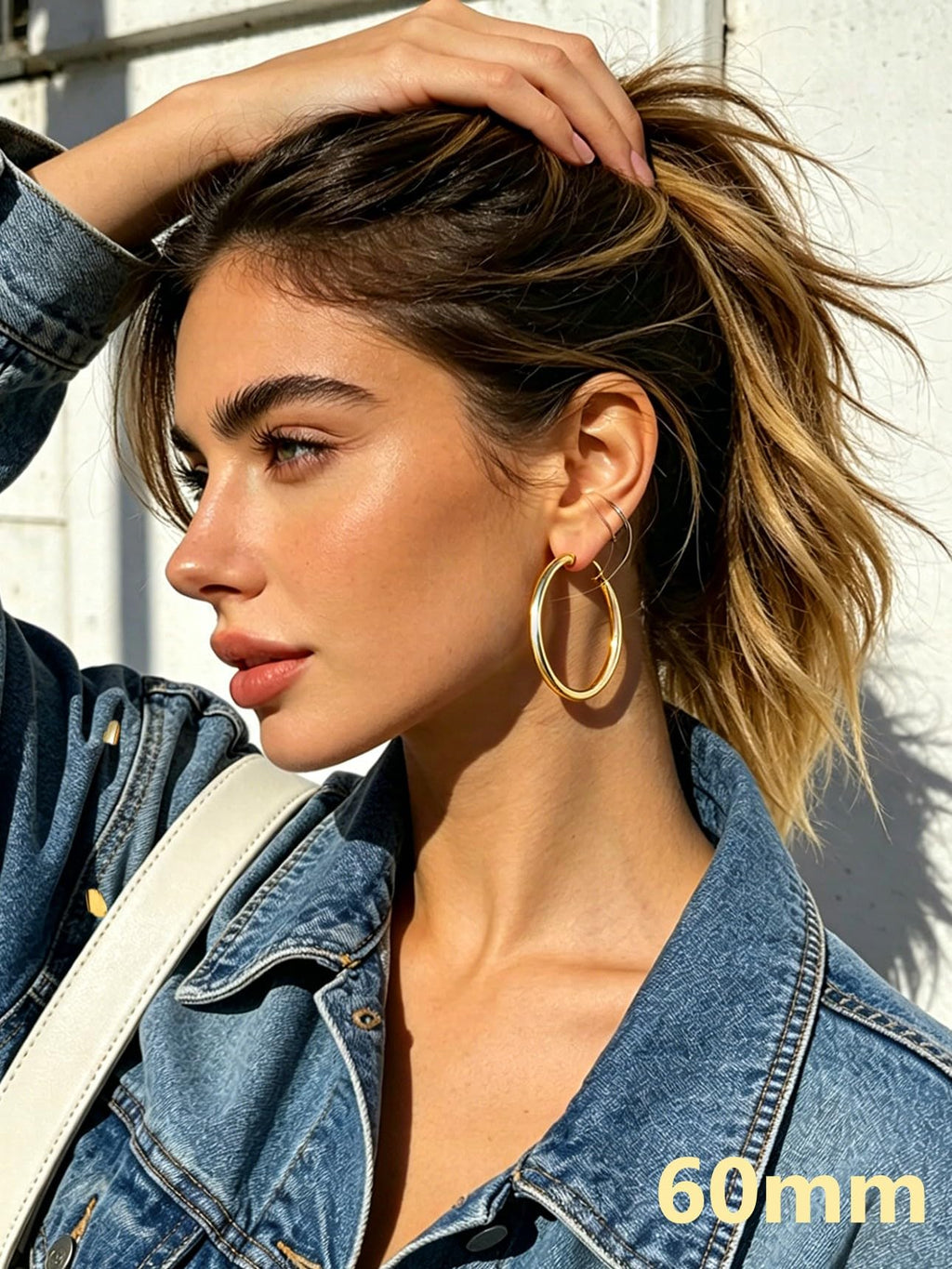 Bestyle 5mm Thick Gold Hoop Earrings Lightweight Chunky Hoop Earrings Hollow Tube Hypoallergenic Trendy Stainless Steel Eearrings for Women 40mm