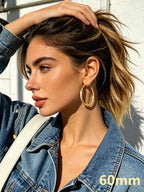 Bestyle 5mm Thick Gold Hoop Earrings Lightweight Chunky Hoop Earrings Hollow Tube Hypoallergenic Trendy Stainless Steel Eearrings for Women 40mm