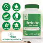 Health Thru Nutrition Berberine HCl 500mg 60 Servings | Clinical Strength Supplement | Certified Vegan | Non-GMO | Soy Free | 3rd Party Tested