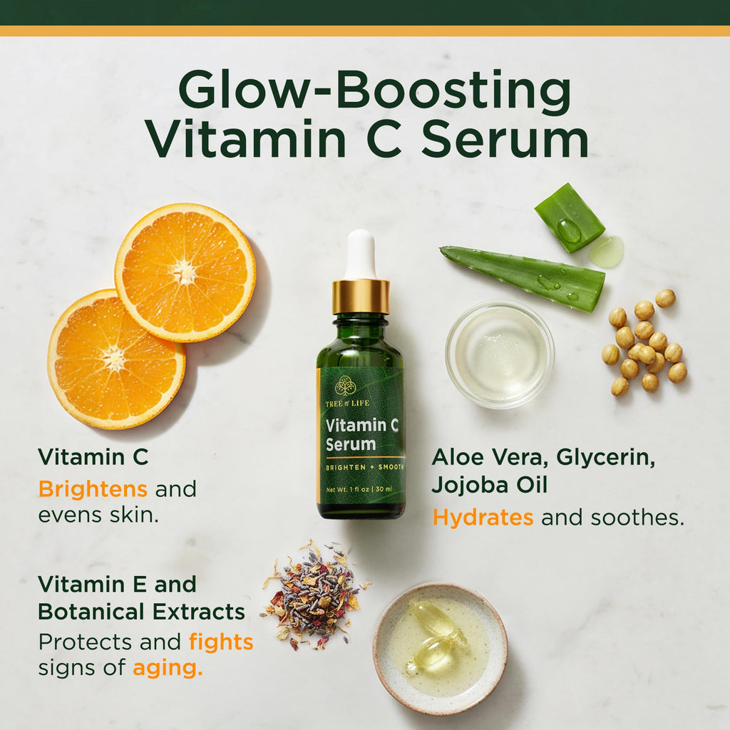 Tree of Life Beauty Vitamin C Skin Care Set, Skin Face Oil, Facial Serums for Dry and Sensitive Skin with Hyaluronic Acid & Vitamin E Soft Skin, 1 Fl Oz (Pack of 2)