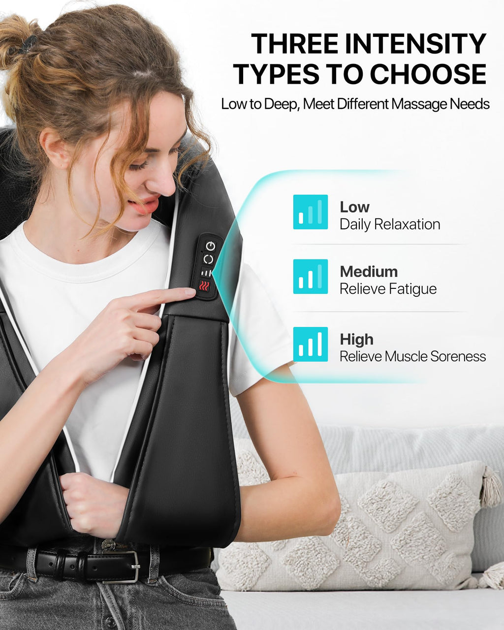 Shiatsu Back Neck Massager with Heat, Alljoy Electric Deep Tissue 3D Kneading Pillow Massege for Pain Relief & Relax Muscles, Comfort Use at Home Office (Black)