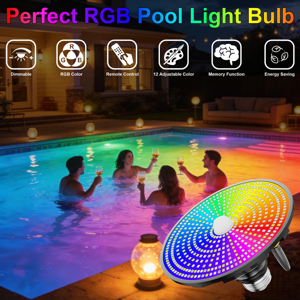 Jadisi Pool Lights for Inground, LED Light Bulb for Above Ground Swimming Pool, LED Lights for Inground Pool, 120V Spa Light Bulb E26 Base, Multi-Color & Adjustable Brightness - Black 90W
