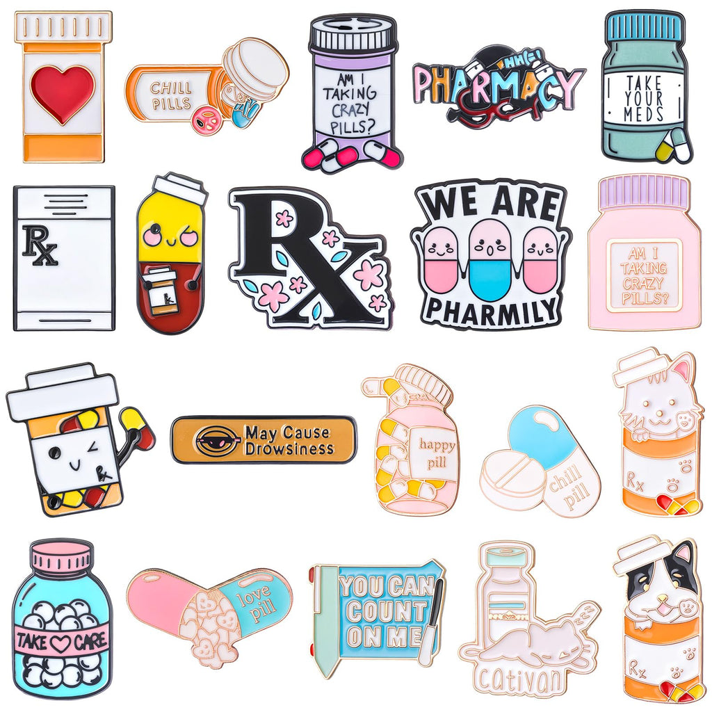 CraftyDream 40 Pcs Pharmacy Enamel Lapel Pins Bulk for Backpacks
