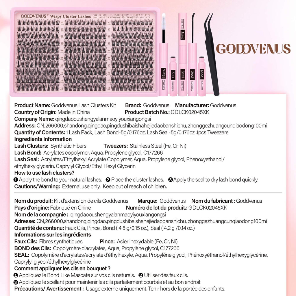 Goddvenus Lash Clusters Kit Wispy Eyelash Clusters Lashes Natural DIY Lash Extension Kit 10-16mm Cluster Eyelash Extensions Kit 300pcs C Curl Individual Lashes Cluster Eyelash (With Tweezers)
