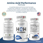 HGH-Releasing Support Supplement with L-Arginine & Ornithine | Nitric Oxide Support for Muscle Recovery, Energy & Performance | Amino Acid Complex with Vitamin B3 & Chromium | 60 Tablets